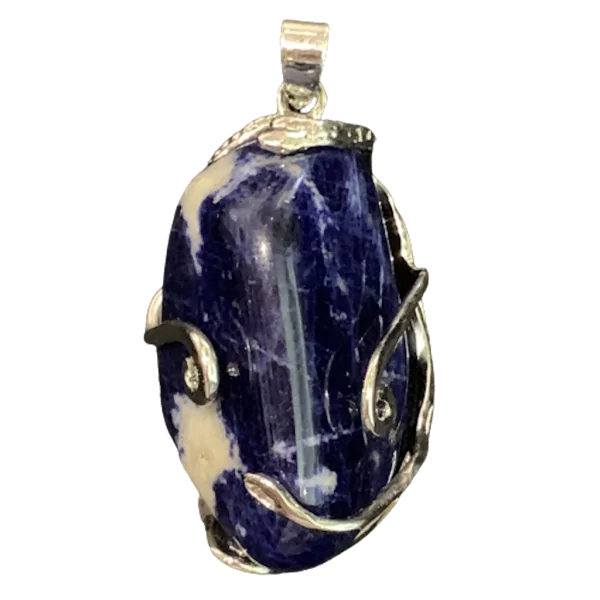 Pendentif en Sodalite serti sur métal argenté -2 | Dans les yeux de Gaïa