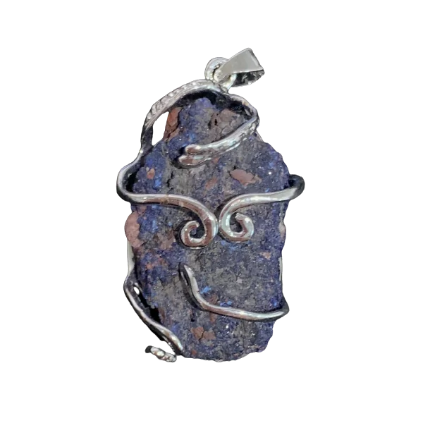 Pendentif en Azurite sertie sur métal argenté | Dans les yeux de Gaïa