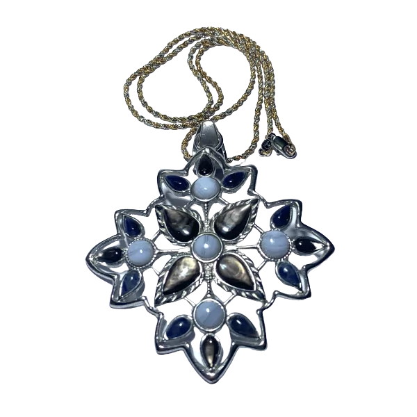 Pendentif en Nacre, Calcédoine bleue et Sodalite | Dans les yeux de Gaïa