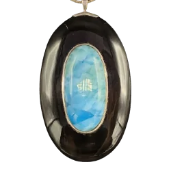 Pendentif Larimar et Corne Serti sur Argent 925 | Pendentifs en Minéraux | Dans les yeux de Gaïa