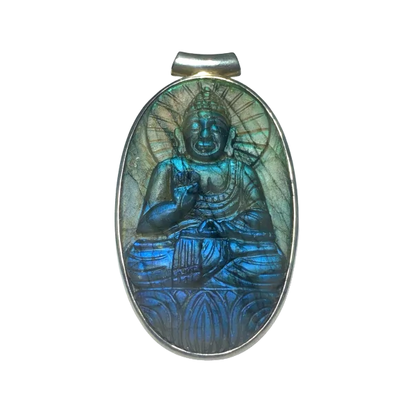 Pendentif Bouddha en Labradorite sertie sur Argent 925 | Dans les yeux de Gaïa