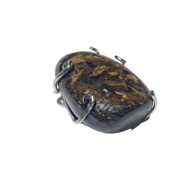 Pendentif Bronzite Serti sur Métal Argenté -3 | Dans les yeux de Gaïa