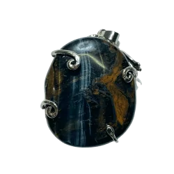 Pendentif Oeil de Faucon serti sur métal argenté | Minéraux - Bijoux