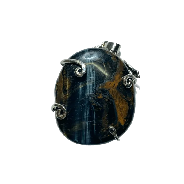 Pendentif Oeil de Faucon serti sur métal argenté | Minéraux - Bijoux