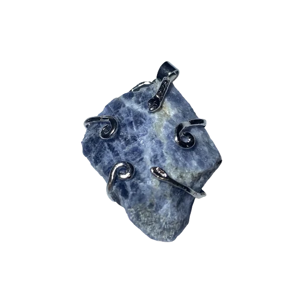 Pendentif en Sodalite serti sur métal argenté -1 | Dans les yeux de Gaïa