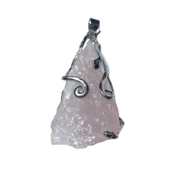 Pendentif en Quartz Rose serti sur métal argenté -1 | Dans les yeux de Gaïa