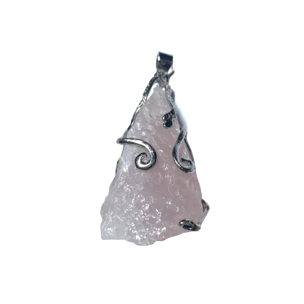 Pendentif en Quartz Rose serti sur métal argenté -1 | Dans les yeux de Gaïa
