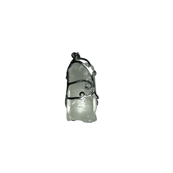 Pendentif Cristal de Roche serti sur métal argenté | Dans les yeux de Gaïa