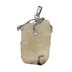 Pendentif Calcite Jaune serti sur métal argenté | Dans les yeux de Gaïa
