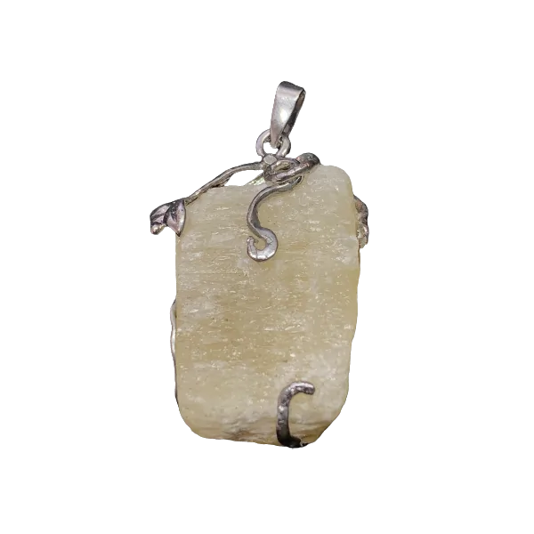 Pendentif Calcite Jaune serti sur métal argenté | Dans les yeux de Gaïa