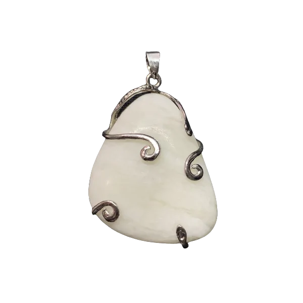 Pendentif Jade serti sur métal argenté | Dans les yeux de Gaïa