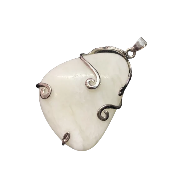 Pendentif Jade serti sur métal argenté | Dans les yeux de Gaïa