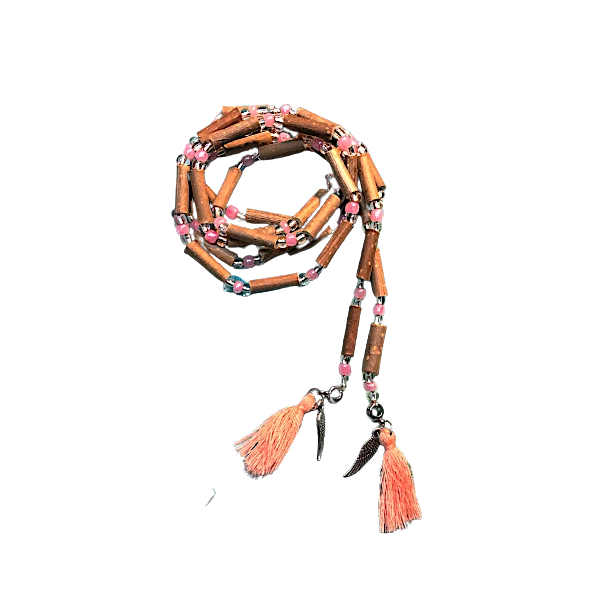 Collier mala en noisetier rose corail d'ensemble - Collier arbre |Dans les yeux de Gaïa