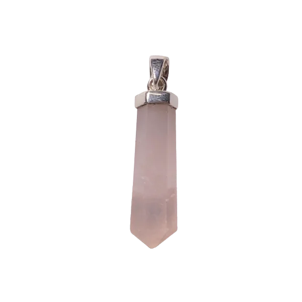 PENDENTIF ARGENT POINTE QUARTZ ROSE