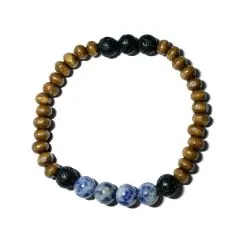 Bracelet homme en bois avec Sodalite et pierre de lave 1 - Lithothérapie |Dans les Yeux de Gaïa