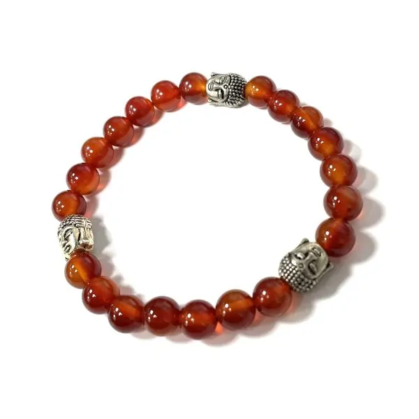 Bracelet de Cornaline avec 3 Bouddhas | Dans les Yeux de Gaïa