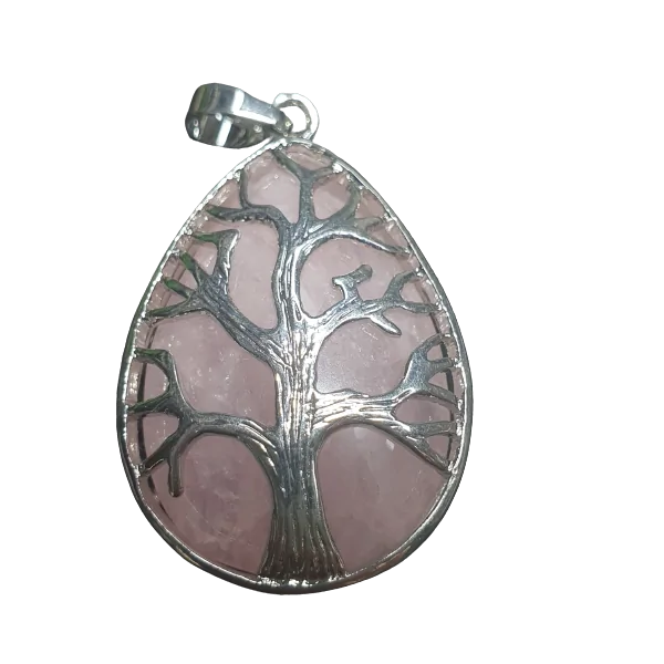 Pendentif arbre de vie en Quartz Rose |Dans Les Yeux de Gaïa - photo 1 -