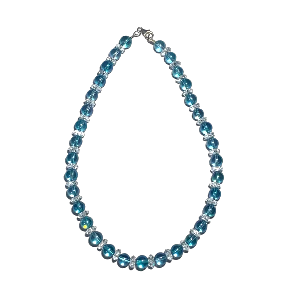 Collier facetté en Aqua Aura et Cristal de Roche 8mm | Dans les Yeux de Gaïa
