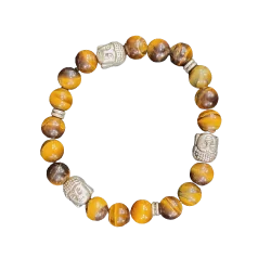 Bracelet Oeil de Tigre 3 bouddhas | Bracelets en Pierres | Dans les yeux de Gaïa