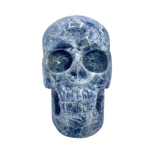 Crâne en Cyanite - de face | Dans les Yeux de Gaïa