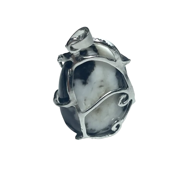 Pendentif en Jaspe Zèbre sur métal argenté 1 | Dans les yeux de Gaïa