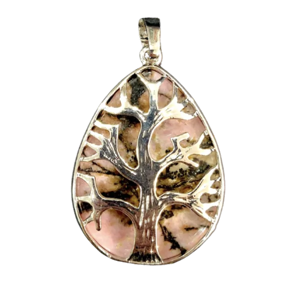 Pendentif Arbre de Vie Rhodonite - vue de face | Dans les Yeux de Gaïa