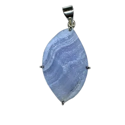 Pendentif en Calcedoine bleue brute serti sur Argent 925 | Dans les Yeux de Gaïa