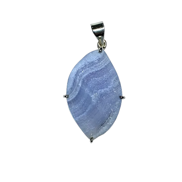 Pendentif en Calcedoine bleue brute serti sur Argent 925 | Dans les Yeux de Gaïa