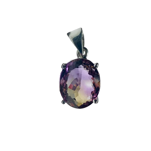 Pendentif en Amétrine Facetté serti en Argent 925 - de face | Dans les Yeux de Gaïa