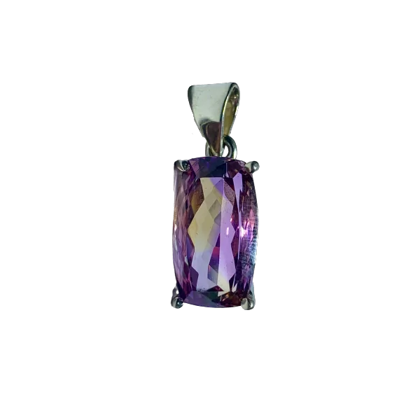 Pendentif en Amétrine Facetté serti en Argent 925 - de face | Dans les Yeux de Gaïa