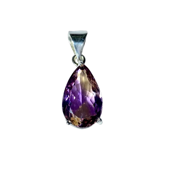 Pendentif en Amétrine Facetté serti sur Argent 925 - de face | Dans les Yeux de Gaïa