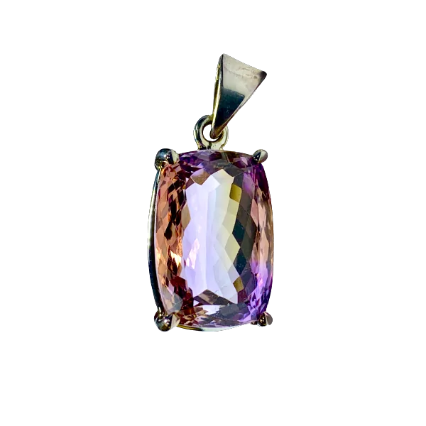 Pendentif en Amétrine Facetté serti sur Argent 925 - de face | Dans les Yeux de Gaïa