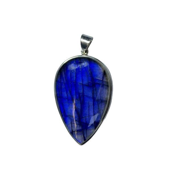 Pendentif en Labradorite serti sur argent 925 - de face | Dans les Yeux de Gaïa
