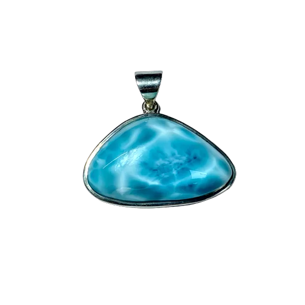 Pendentif en Larimar serti Argent 925 - de face | Dans les Yeux de Gaïa