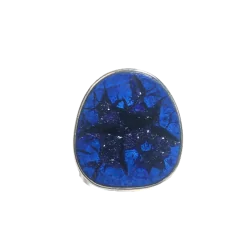Bague en Azurite brute sertie en Argent 925 - Dans les Yeux de Gaïa