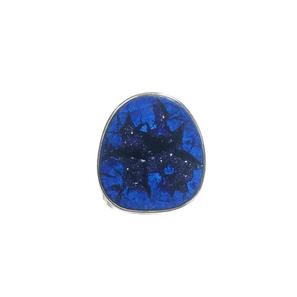 Bague en Azurite brute sertie en Argent 925 - Dans les Yeux de Gaïa