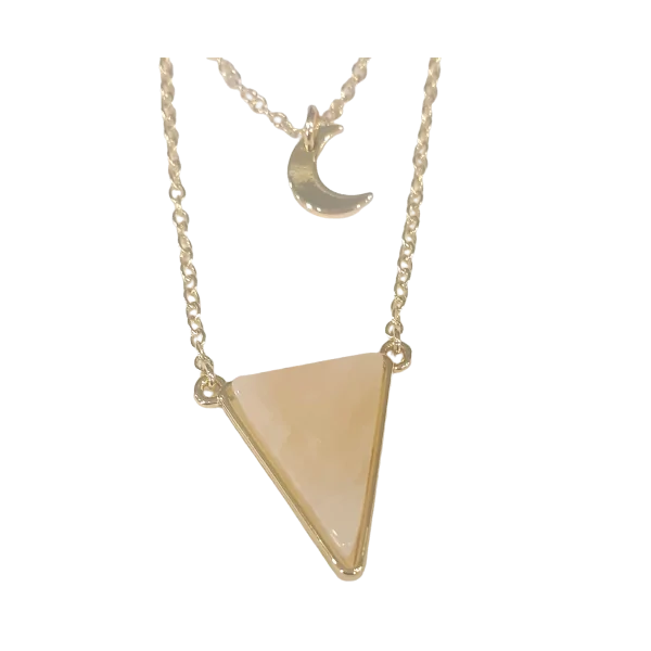 Collier Quartz Rose et Lune Chaîne dorée | Dans les yeux de Gaïa