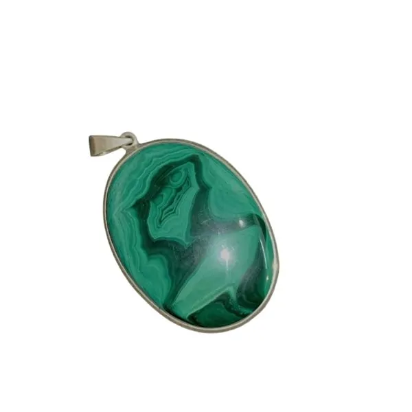 Pendentif en Malachite monté sur Argent PM02 | Dans les Yeux de Gaïa 2