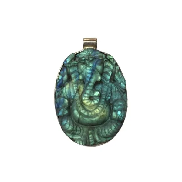 Pendentif Ganesh en Labradorite sur Argent PGL2 | Dans les Yeux de Gaïa 1