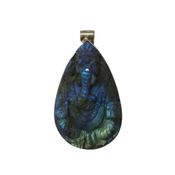 Pendentif Ganesh en Labradorite sur Argent PGL3 | Dans les Yeux de Gaïa 1