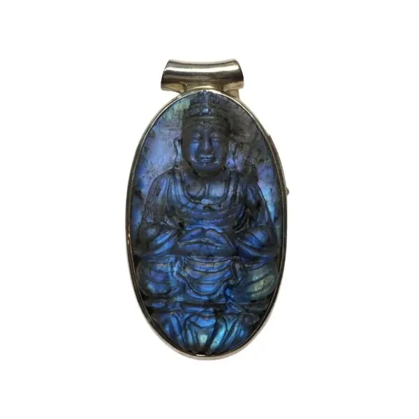 Pendentif Bouddha en Labradorite sur Argent PBL2 | Dans les Yeux de Gaïa 1