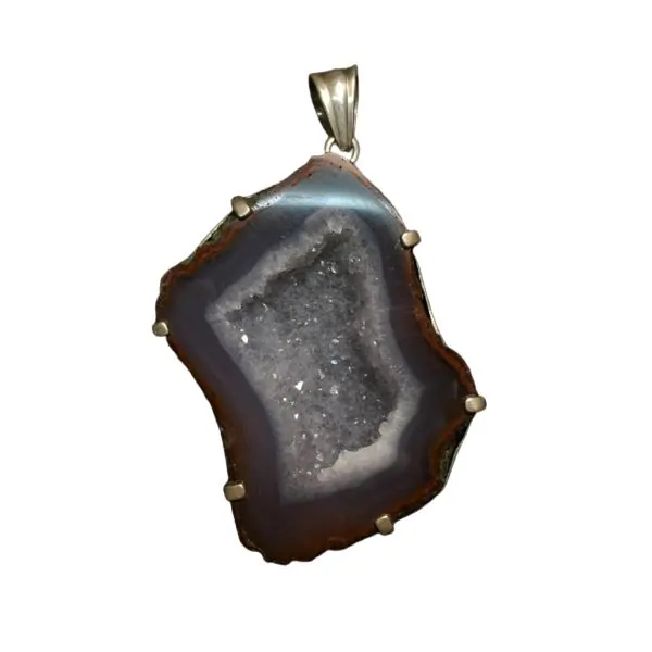 Pendentif en Géode Agate monté sur argent PGQ1 | Dans les Yeux de Gaïa 2