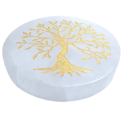 Disque sélénite arbre de vie doré 2 | Dans les yeux de Gaïa
