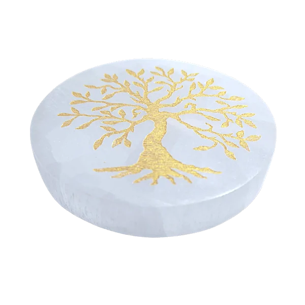 Disque sélénite arbre de vie doré 2 | Dans les yeux de Gaïa
