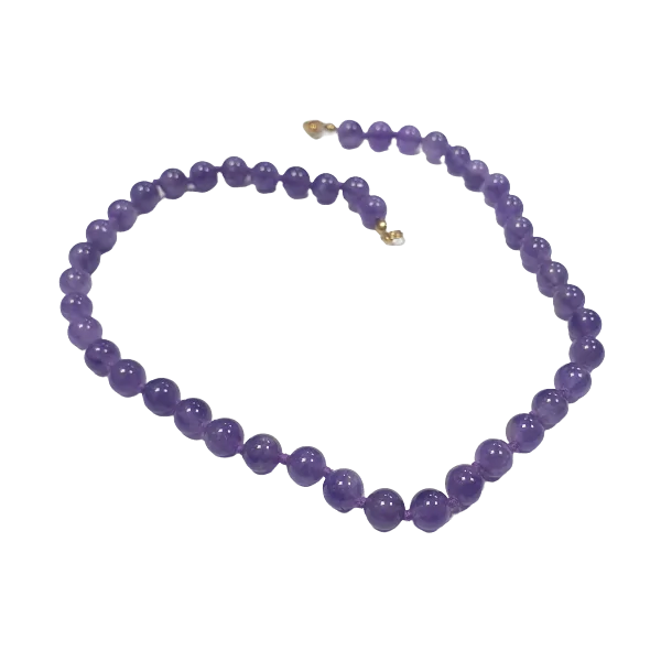 Collier Améthyste en perle ronde 8 mm - face | Dans les yeux de Gaïa