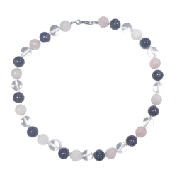 Collier Perles 12mm en Quartz Rose - Cristal de Roche - Améthyste - fermé| Dans les yeux de Gaïa