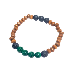 Bracelet Malachite, Pierre de Lave et Bois 8mm - dessus| Dans les yeux de Gaïa