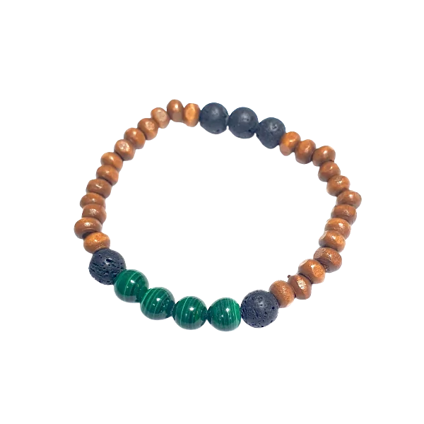 Bracelet Malachite, Pierre de Lave et Bois 8mm - dessus| Dans les yeux de Gaïa