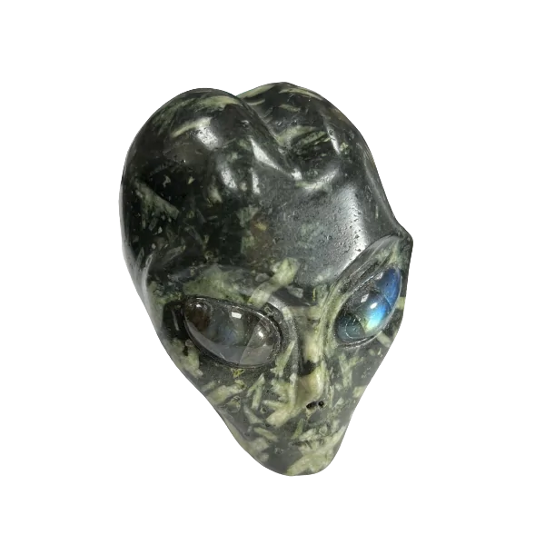 Crâne Alien en Jaspe Pivoine - face | Dans les yeux de Gaïa