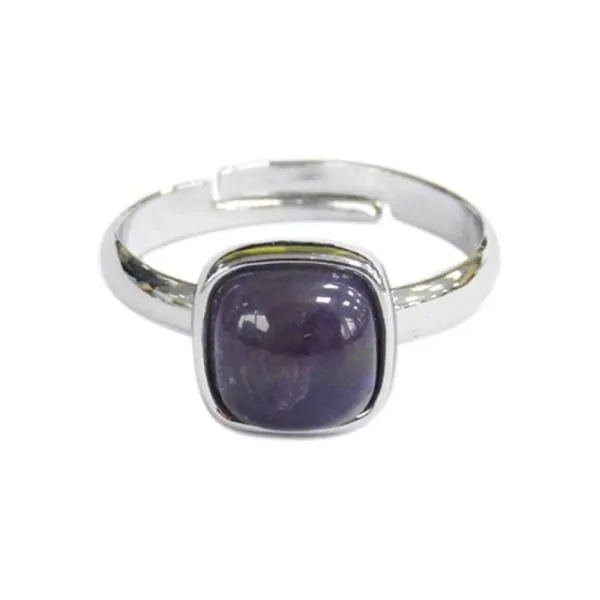 Bague Améthyste Carrée Bombée Métal argenté Ajustable | Dans les Yeux de GaÏa